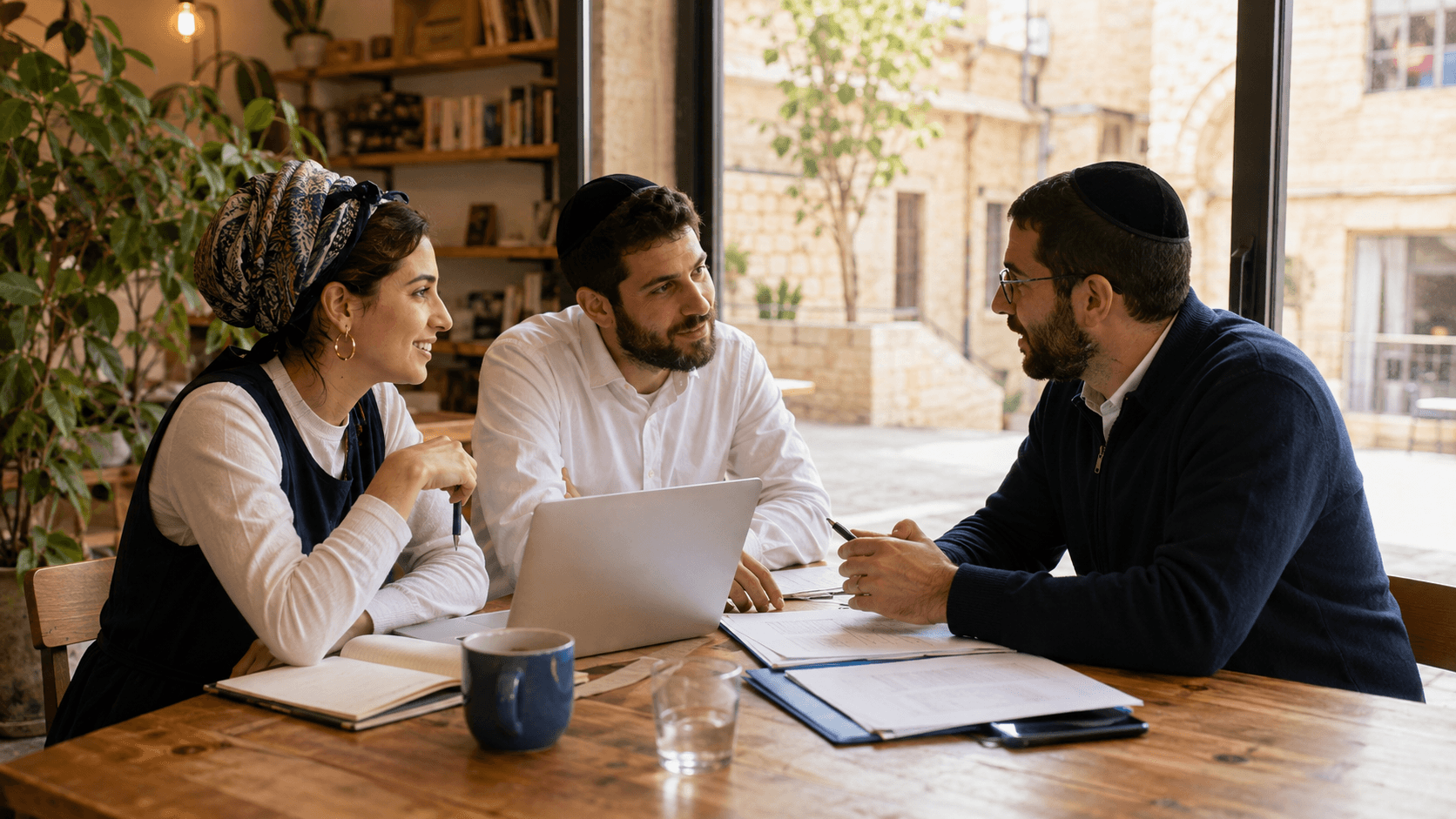 People discussing a local work opportunity in Jerusalem